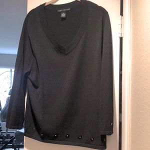 VTG Larry Levine Black Sweater with Embellishments Low V-neck Size XL